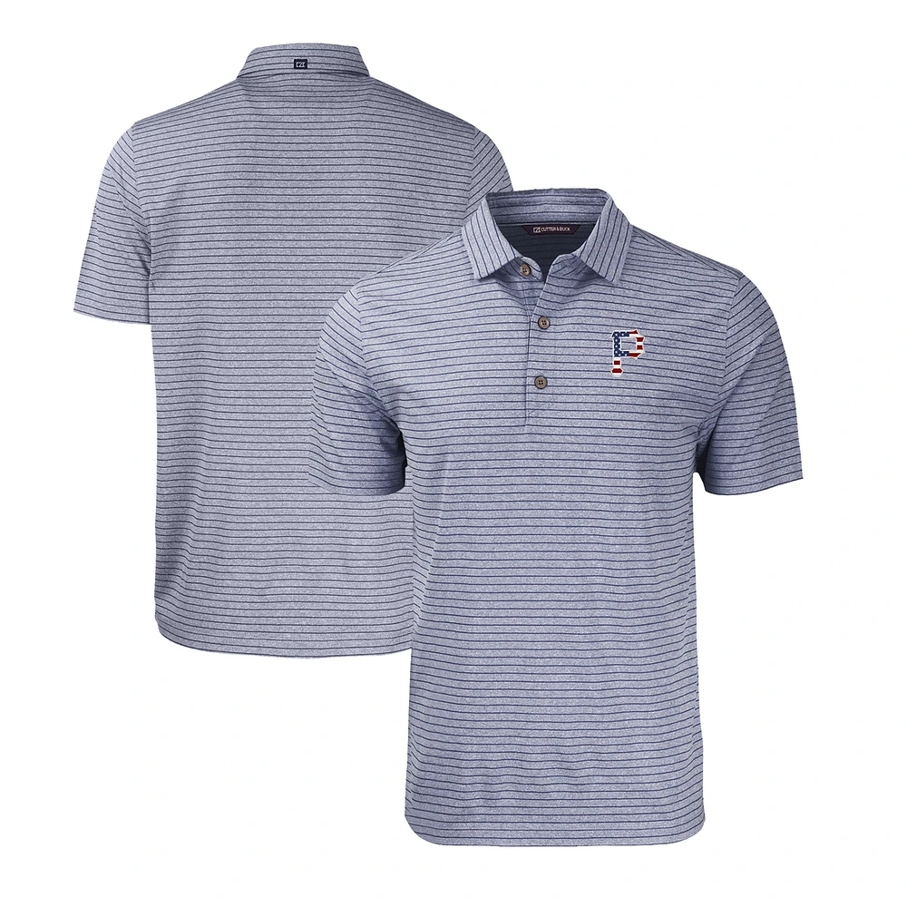 Men's Cutter & Buck Heather Navy Pittsburgh Pirates Stars Stripes Big Tall Forge Eco Stripe Stretch Recycled Polo