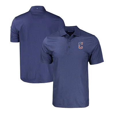 Men's Cutter & Buck Navy Cleveland Guardians Stars Stripes Big Tall Pike Eco Tonal Geo Print Stretch Recycled Polo