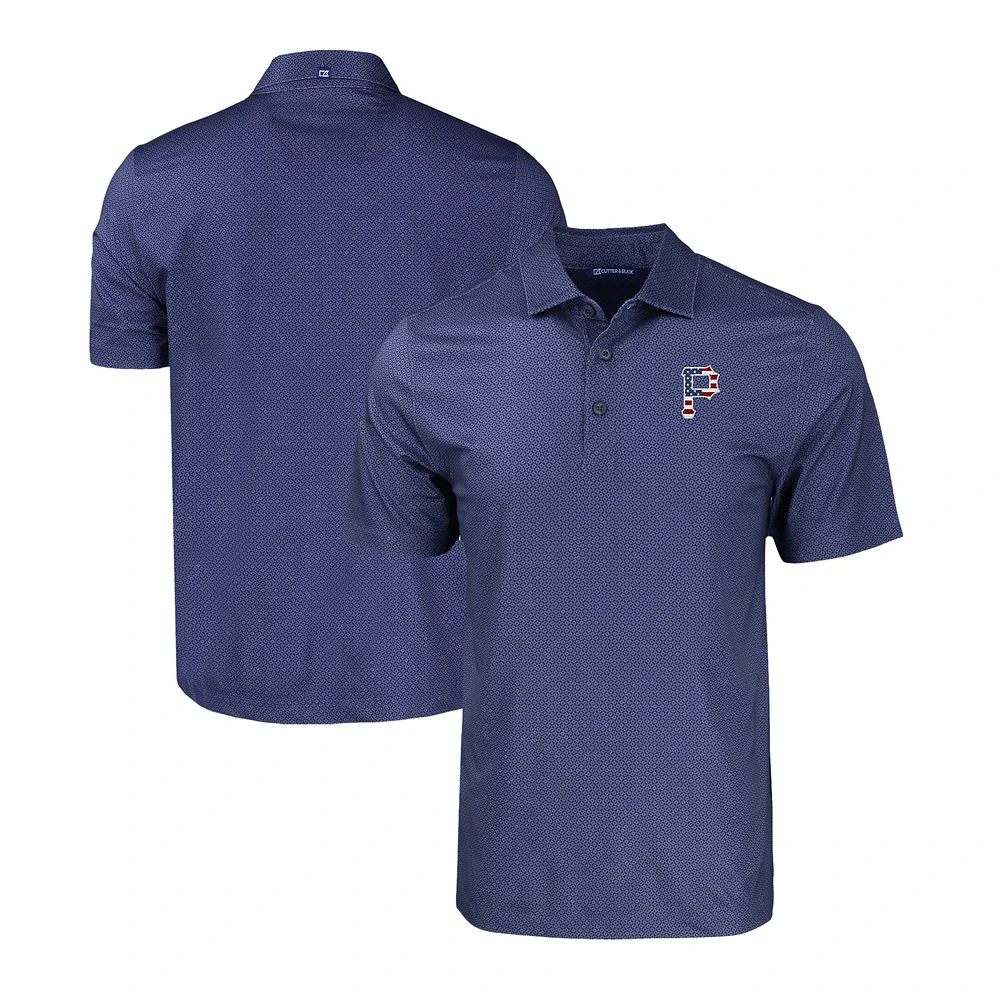 Men's Cutter & Buck Navy Pittsburgh Pirates Stars Stripes Big Tall Pike Eco Tonal Geo Print Stretch Recycled Polo