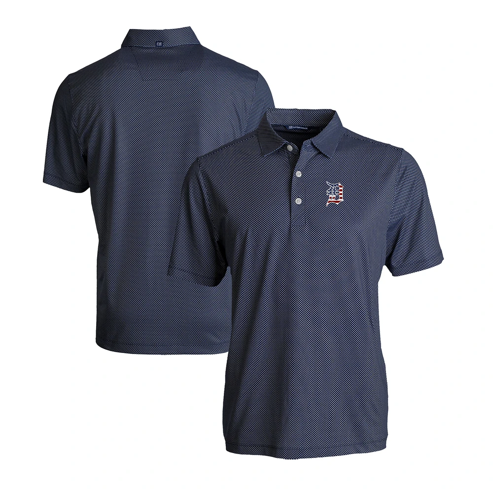 Men's Cutter & Buck Navy/White Detroit Tigers Stars Stripes Big Tall Pike Eco Symmetry Print Stretch Recycled Polo
