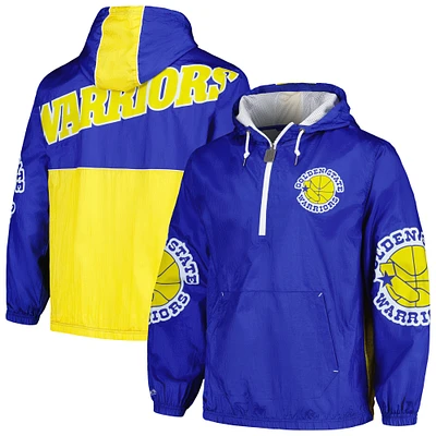 Men's Mitchell & Ness Royal Golden State Warriors Hardwood Classics Team OG 2.0 Anorak Hoodie Half-Zip Windbreaker Jacket