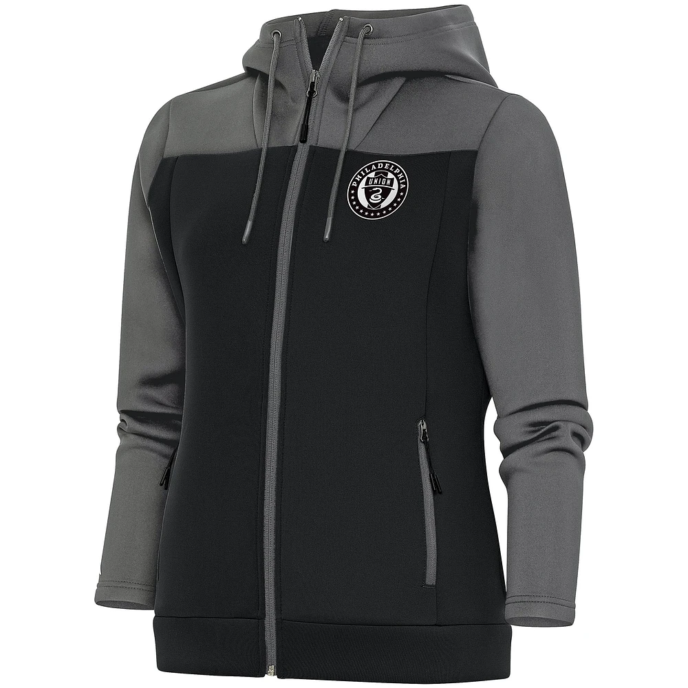 Women's Antigua Steel/Gray Philadelphia Union Brushed Metallic Protect Full-Zip Hoodie