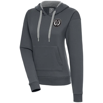 Women's Antigua Charcoal Philadelphia Union Brushed Metallic Victory Pullover Hoodie