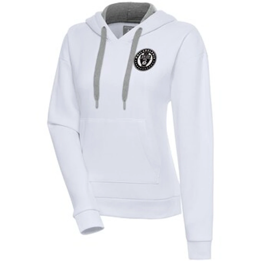 Women's Antigua White Philadelphia Union Brushed Metallic Victory Pullover Hoodie
