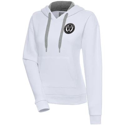 Women's Antigua White Philadelphia Union Brushed Metallic Victory Pullover Hoodie