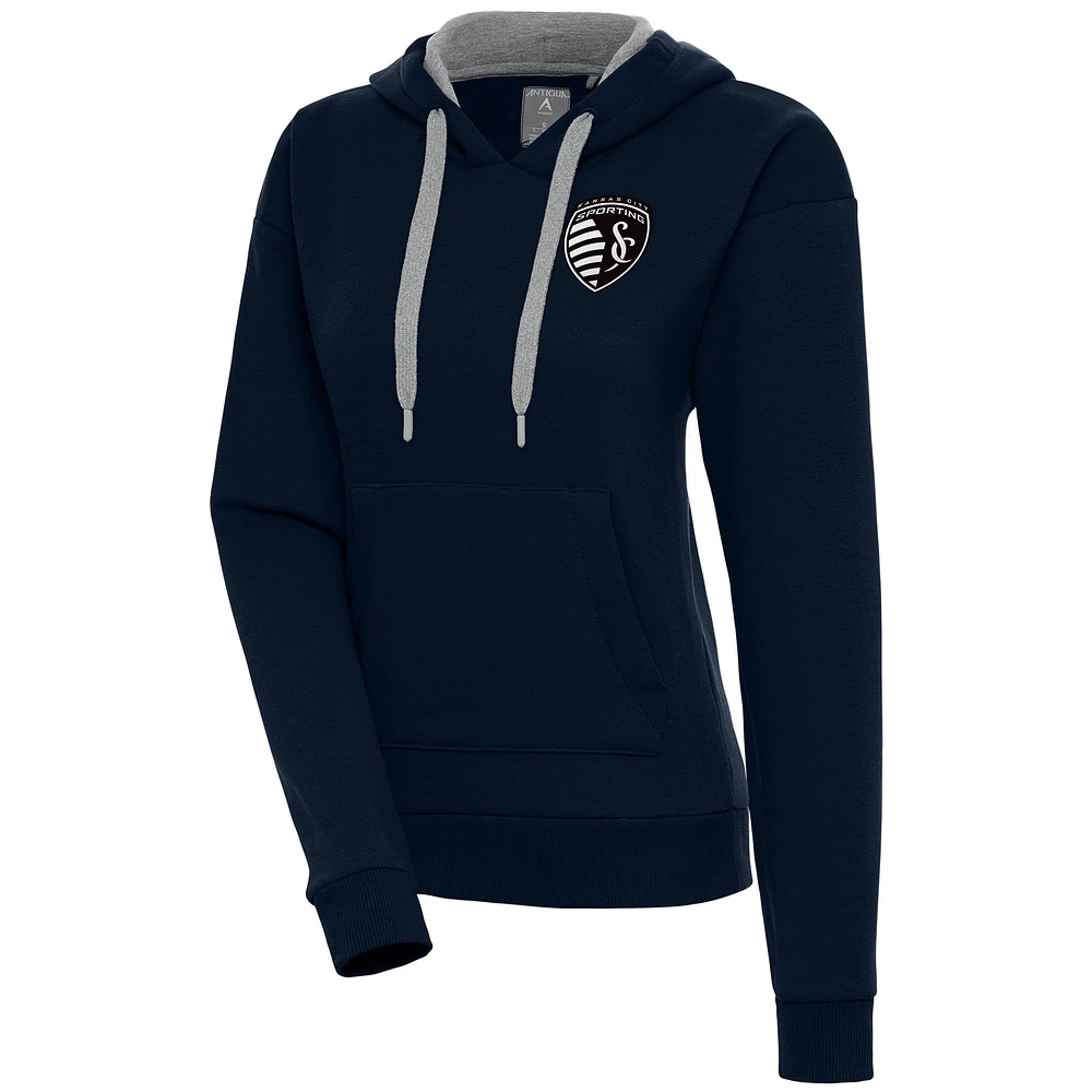 Women's Antigua Navy Sporting Kansas City Brushed Metallic Victory Pullover Hoodie