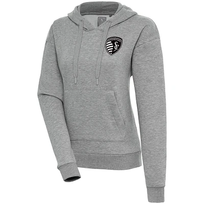 Women's Antigua Heather Gray Sporting Kansas City Brushed Metallic Victory Pullover Hoodie