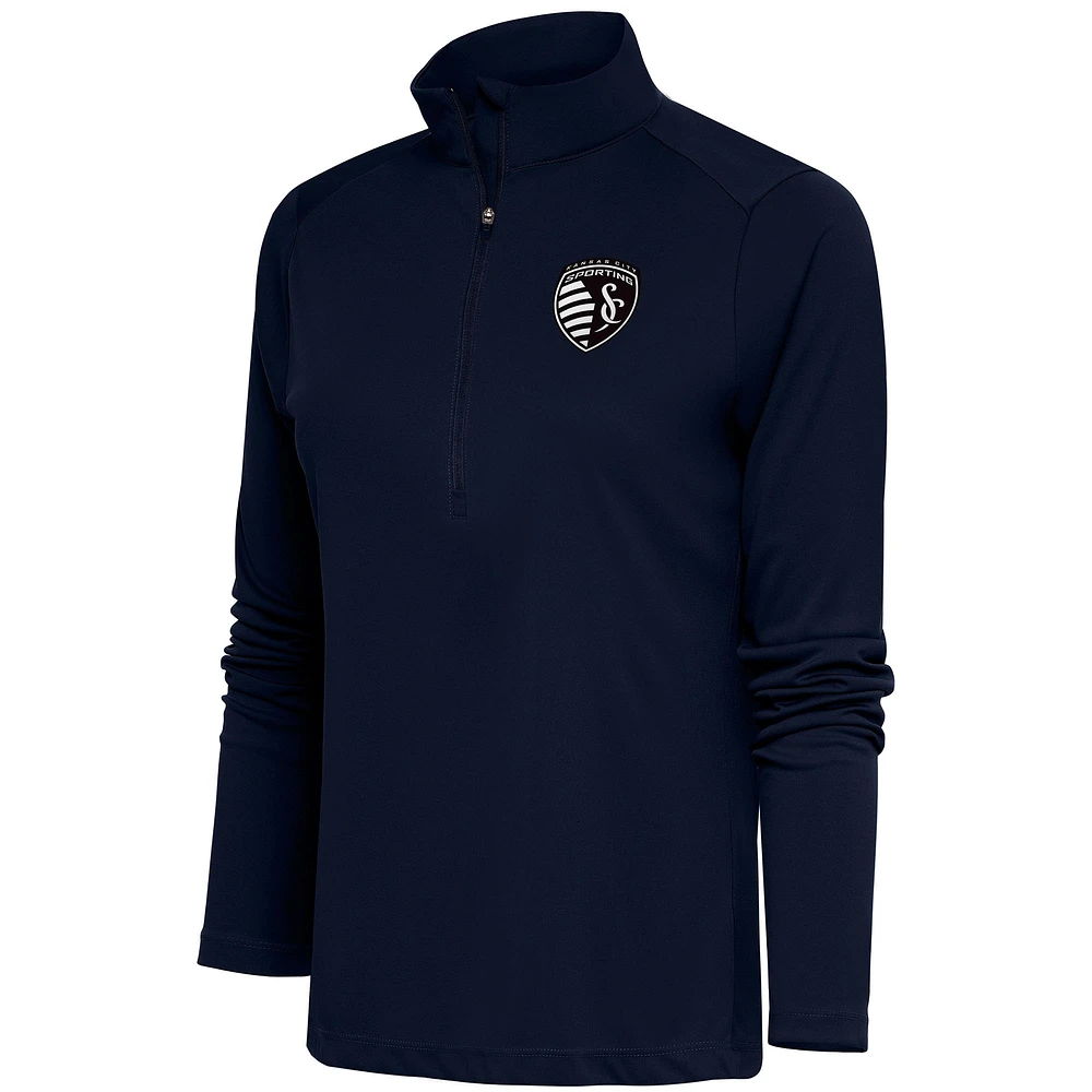 Women's Antigua Navy Sporting Kansas City Brushed Metallic Tribute Half-Zip Top