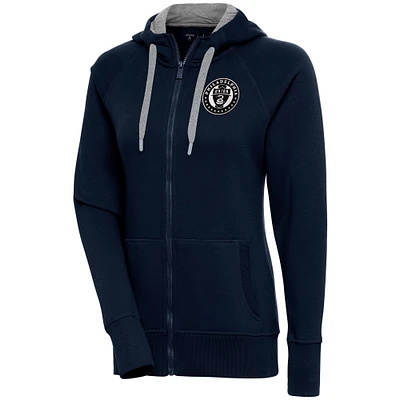 Women's Antigua Navy Philadelphia Union Brushed Metallic Victory Raglan Full-Zip Hoodie
