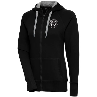 Women's Antigua Black Philadelphia Union Brushed Metallic Victory Raglan Full-Zip Hoodie
