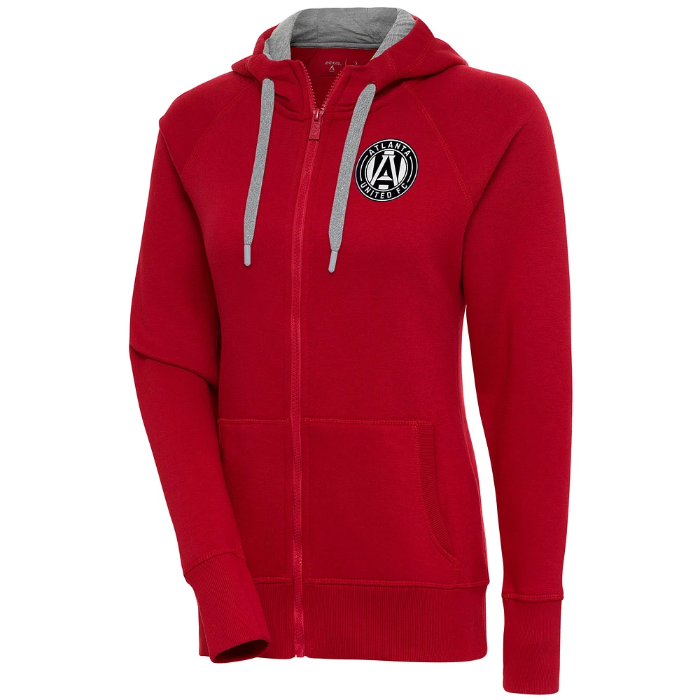 Women's Antigua Red Atlanta United FC Brushed Metallic Victory Raglan Full-Zip Hoodie