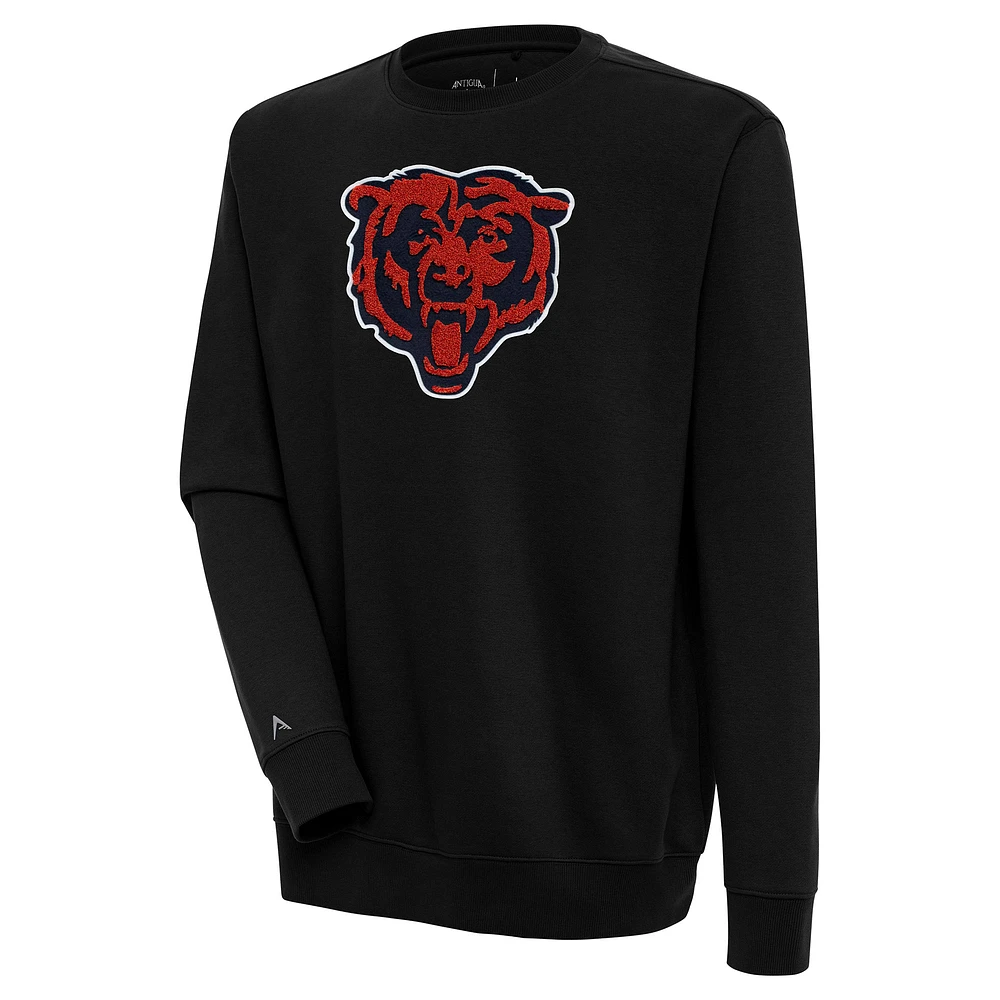 Men's Antigua Black Chicago Bears Victory Crewneck Pullover Sweatshirt