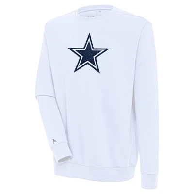 Men's Antigua White Dallas Cowboys Victory Crewneck Pullover Sweatshirt