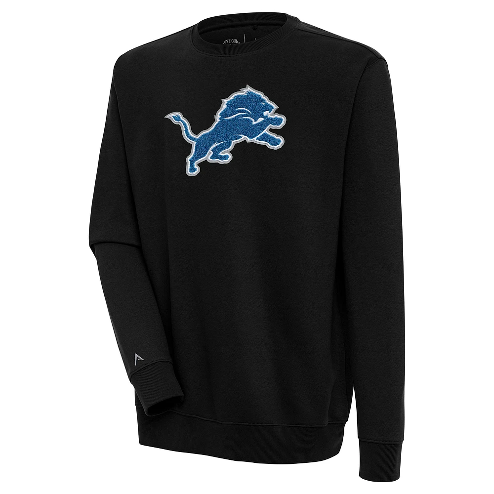 Men's Antigua Black Detroit Lions Victory Crewneck Pullover Sweatshirt