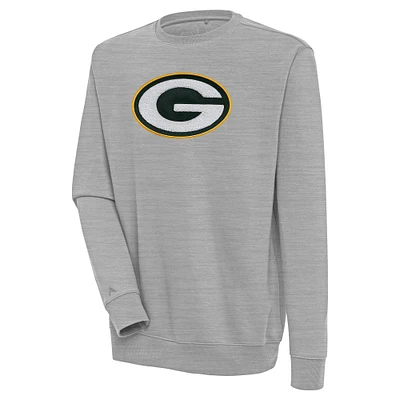 Men's Antigua Heather Gray Green Bay Packers Victory Crewneck Pullover Sweatshirt