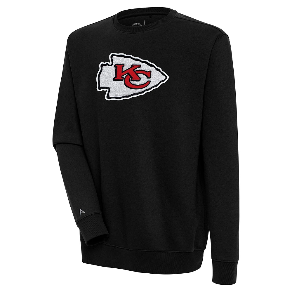 Men's Antigua Black Kansas City Chiefs Victory Crewneck Pullover Sweatshirt
