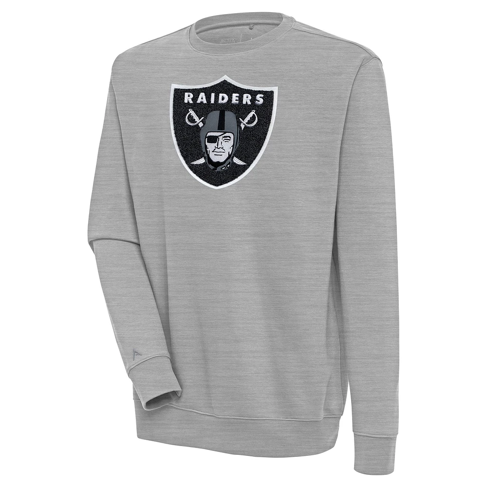 Men's Antigua Heather Gray Las Vegas Raiders Victory Crewneck Pullover Sweatshirt