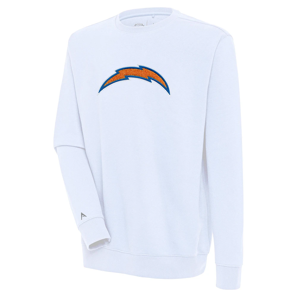 Men's Antigua White Los Angeles Chargers Victory Crewneck Pullover Sweatshirt