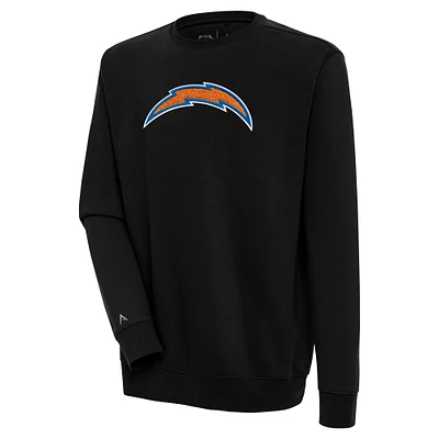 Men's Antigua Black Los Angeles Chargers Victory Crewneck Pullover Sweatshirt
