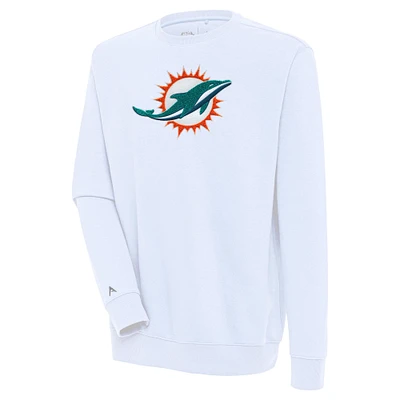 Men's Antigua White Miami Dolphins Victory Crewneck Pullover Sweatshirt