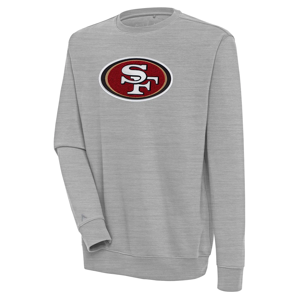 Men's Antigua Heather Gray San Francisco 49ers Victory Crewneck Pullover Sweatshirt