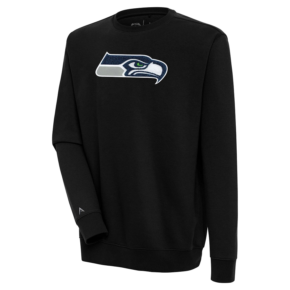 Men's Antigua Black Seattle Seahawks Victory Crewneck Pullover Sweatshirt
