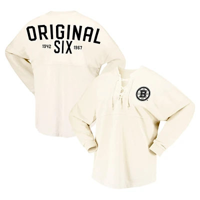 Women's Fanatics Cream Boston Bruins Original Six Lace-Up Spirit Jersey Long Sleeve T-Shirt