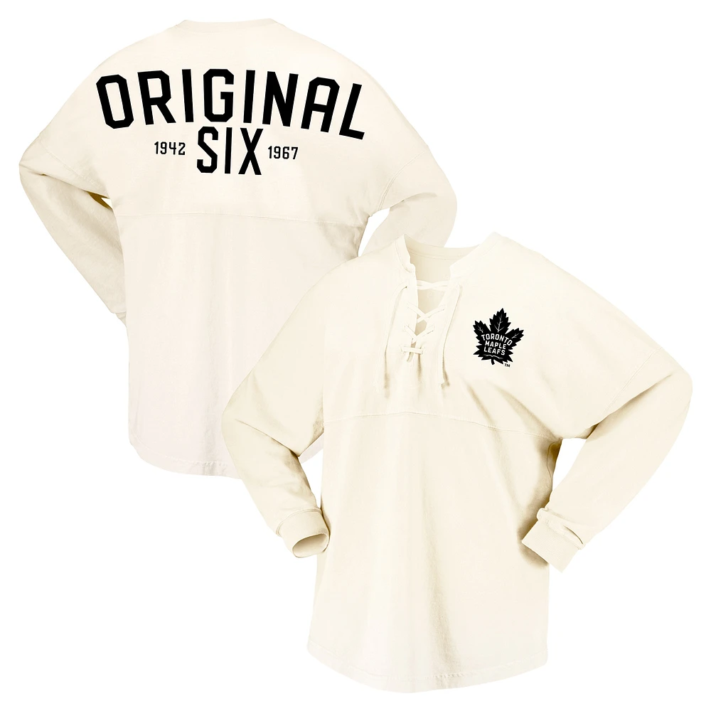 Women's Fanatics Cream Toronto Maple Leafs Original Six Lace-Up Spirit Jersey Long Sleeve T-Shirt