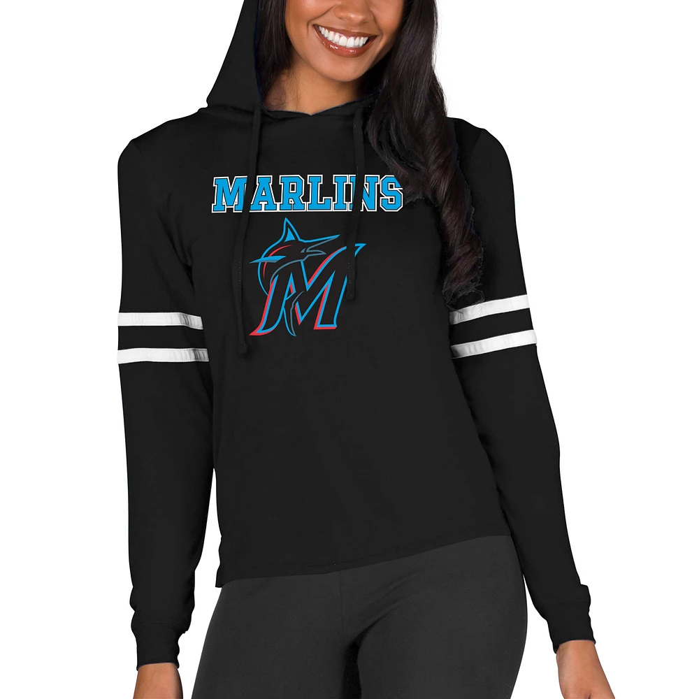 Women's Concepts Sport Black Miami Marlins Marathon Lightweight Lounge Pullover Hoodie