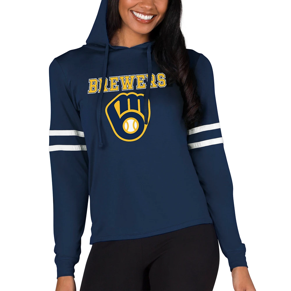 Women's Concepts Sport Navy Milwaukee Brewers Marathon Lightweight Lounge Pullover Hoodie