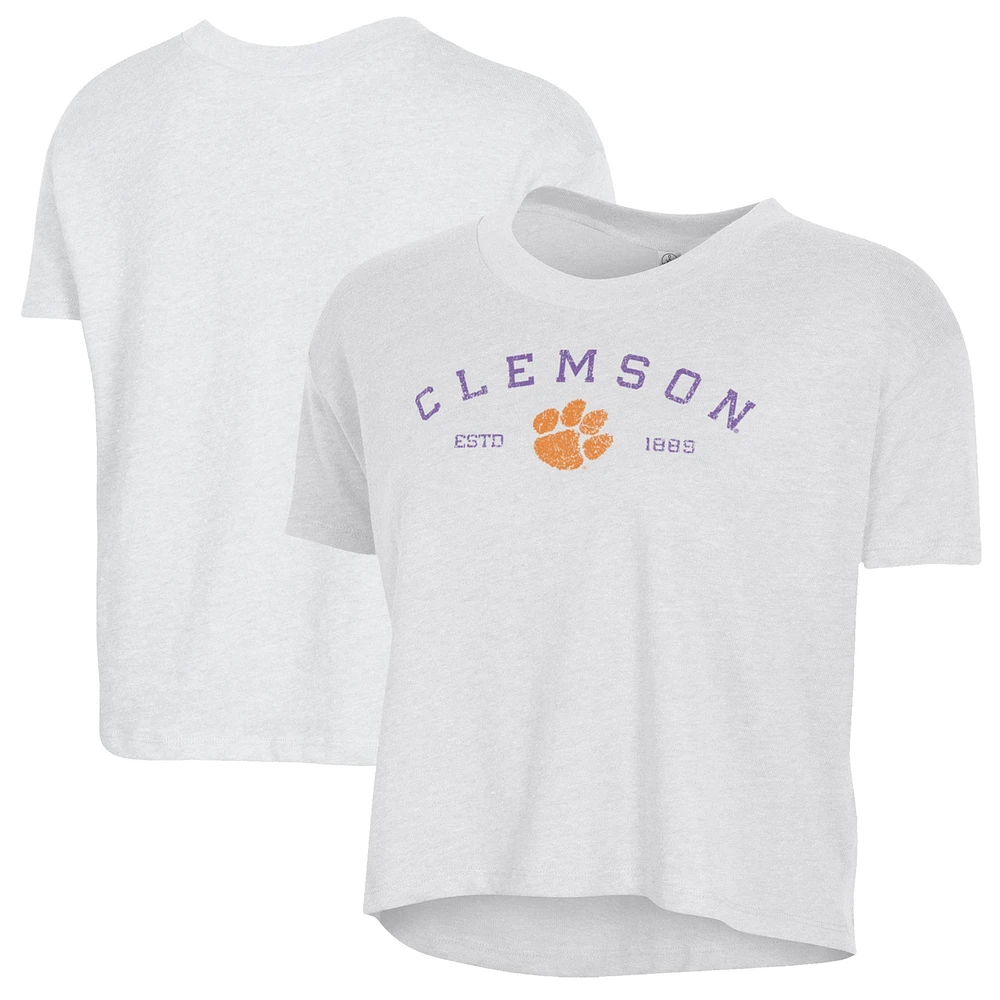 Women's Alternative Apparel White Clemson Tigers Retro Jersey Headliner Cropped T-Shirt