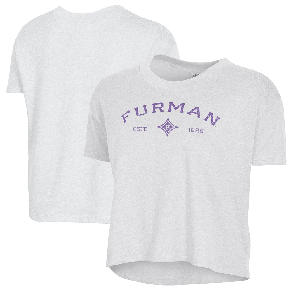 Women's Alternative Apparel White Furman Paladins Retro Jersey Headliner Cropped T-Shirt