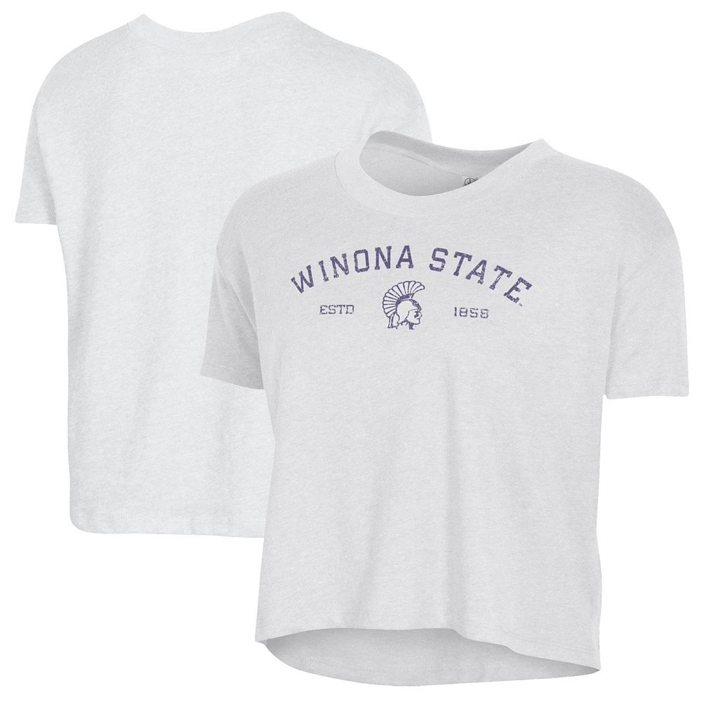 Women's Alternative Apparel White Winona State Warriors Retro Jersey Headliner Cropped T-Shirt