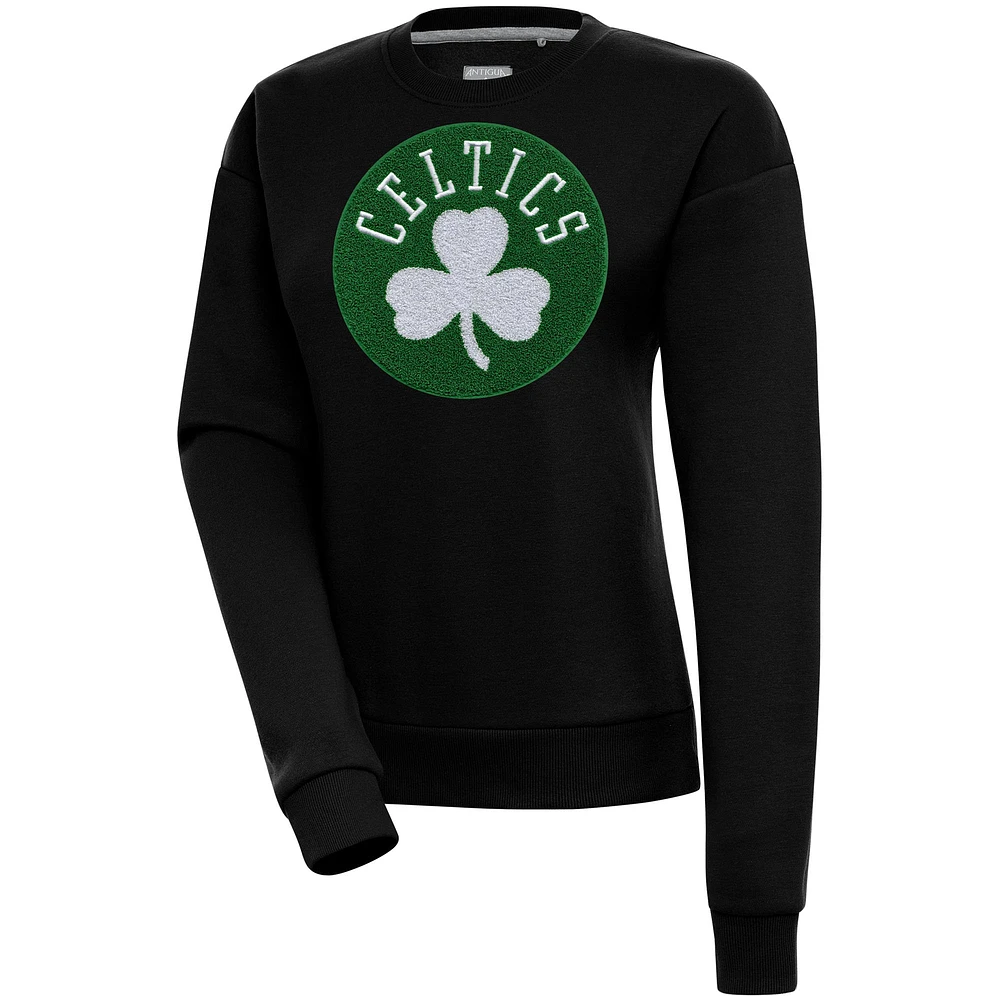 Women's Antigua Black Boston Celtics Victory Crewneck Pullover Sweatshirt