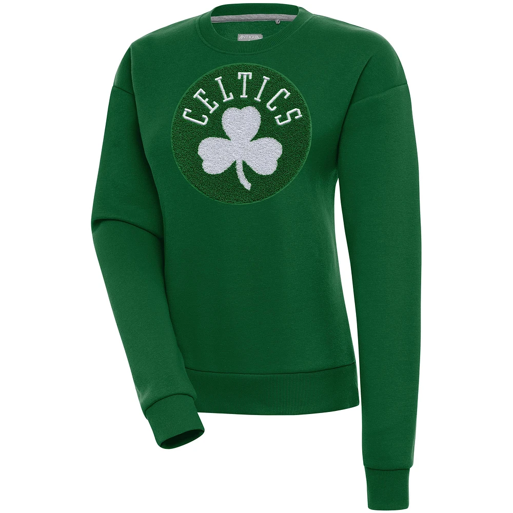 Women's Antigua Hunter Green Boston Celtics Victory Crewneck Pullover Sweatshirt