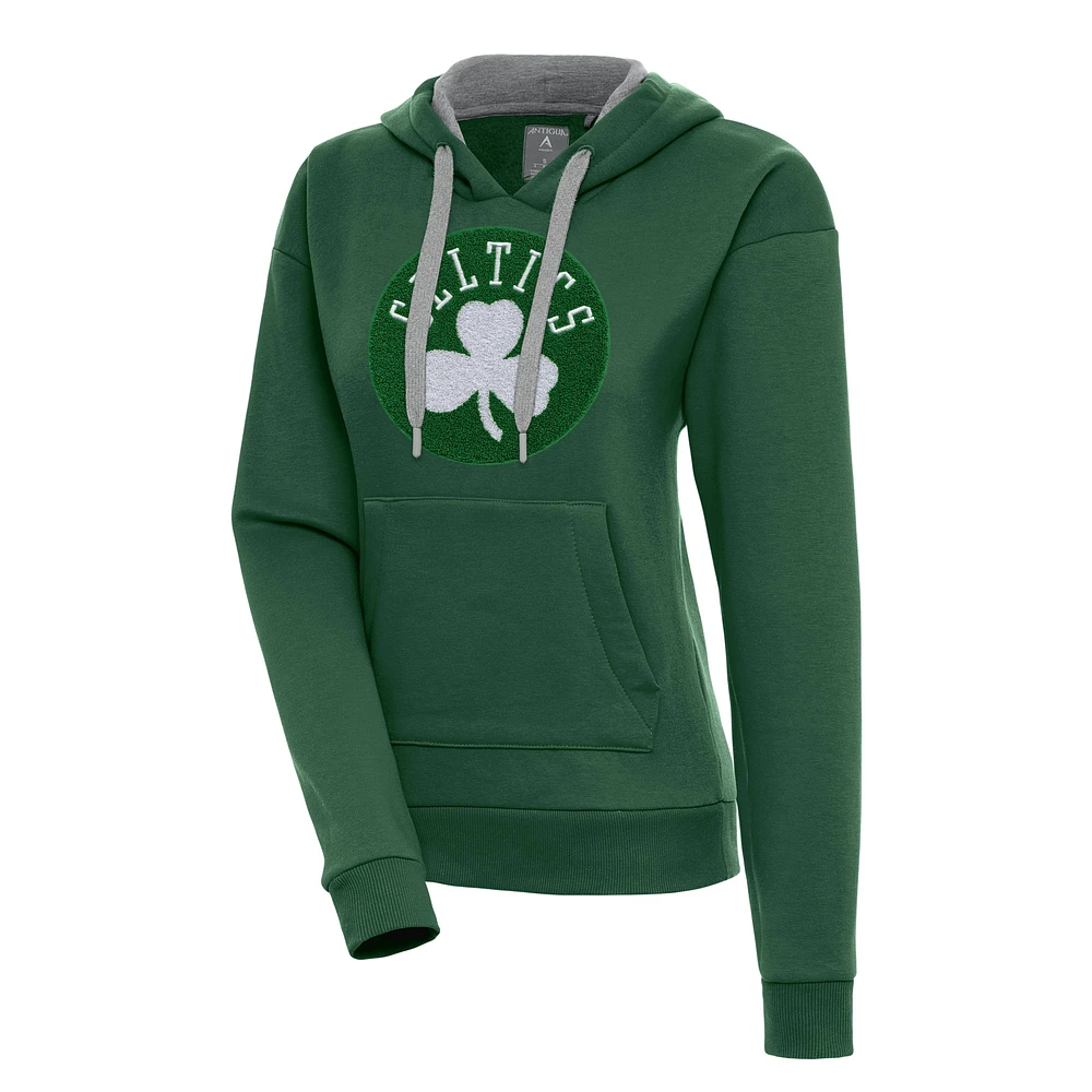 Women's Antigua Hunter Green Boston Celtics Victory Pullover Hoodie