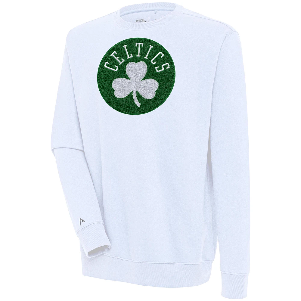 Men's Antigua White Boston Celtics Victory Crewneck Pullover Sweatshirt