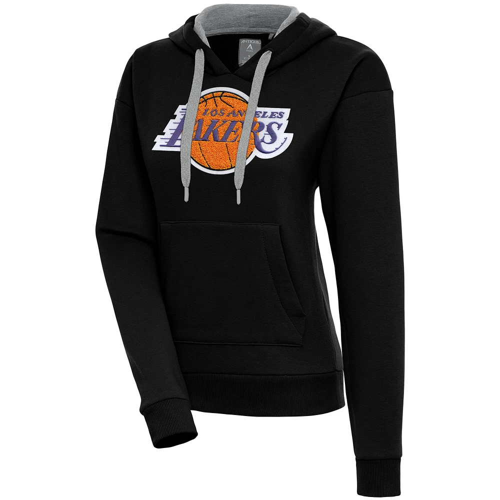 Women's Antigua Black Los Angeles Lakers Victory Pullover Hoodie