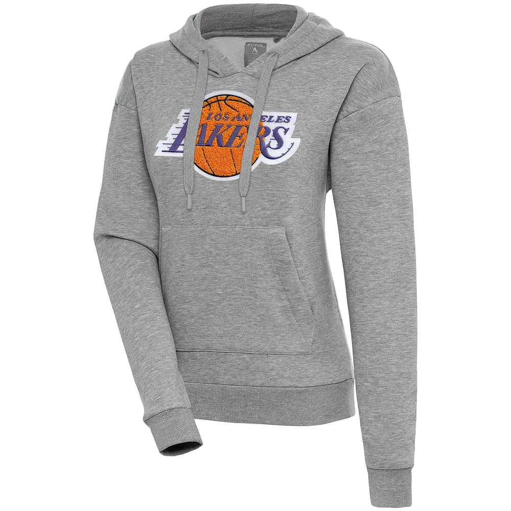 Women's Antigua Heather Gray Los Angeles Lakers Victory Pullover Hoodie