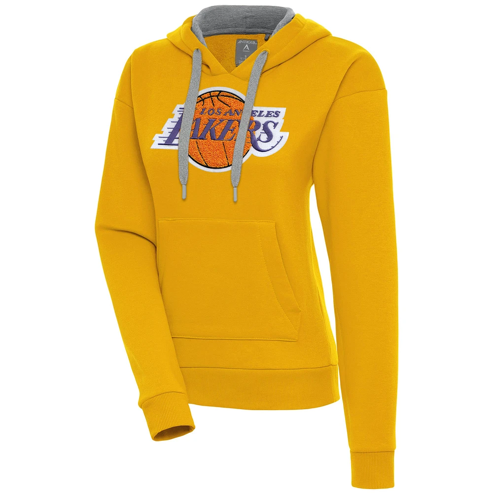 Women's Antigua Gold Los Angeles Lakers Victory Pullover Hoodie