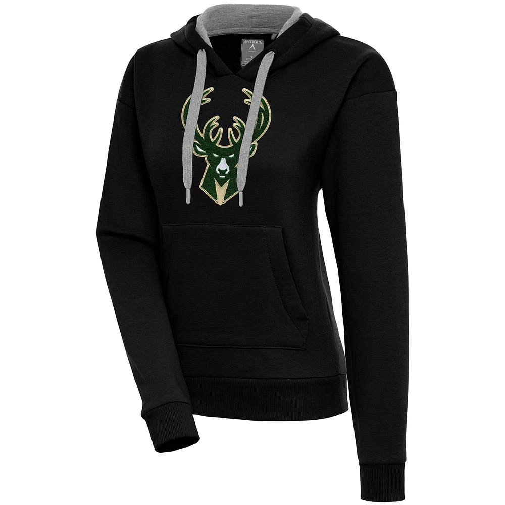 Women's Antigua Black Milwaukee Bucks Victory Pullover Hoodie