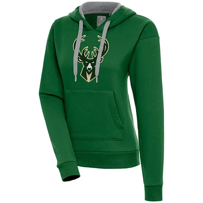 Women's Antigua Hunter Green Milwaukee Bucks Victory Pullover Hoodie