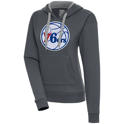 Women's Antigua Charcoal Philadelphia 76ers Victory Pullover Hoodie