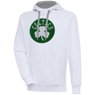 Men's Antigua White Boston Celtics Victory Pullover Hoodie