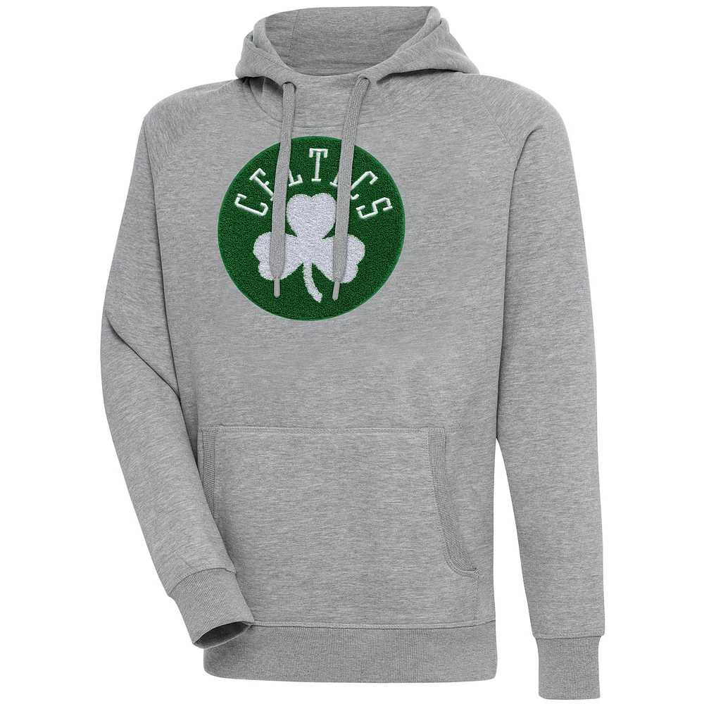 Men's Antigua Heather Gray Boston Celtics Victory Pullover Hoodie