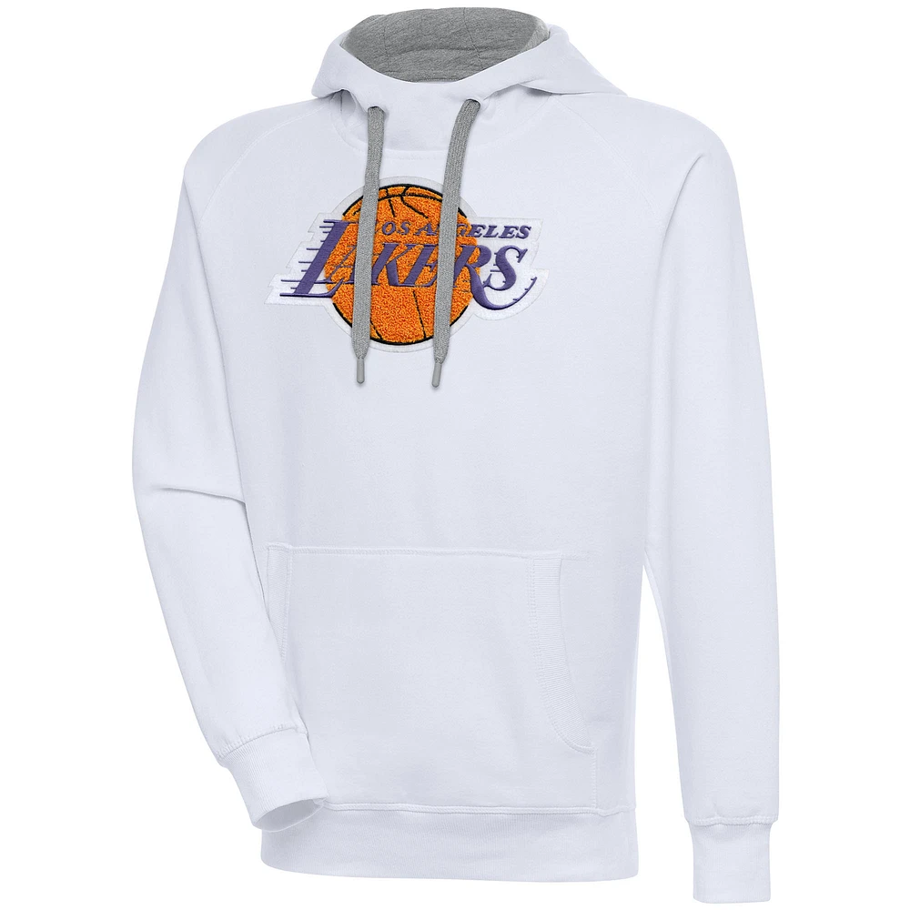 Men's Antigua White Los Angeles Lakers Victory Pullover Hoodie