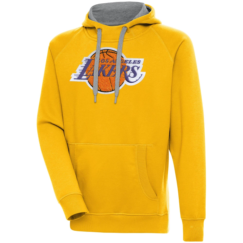 Men's Antigua Gold Los Angeles Lakers Victory Pullover Hoodie