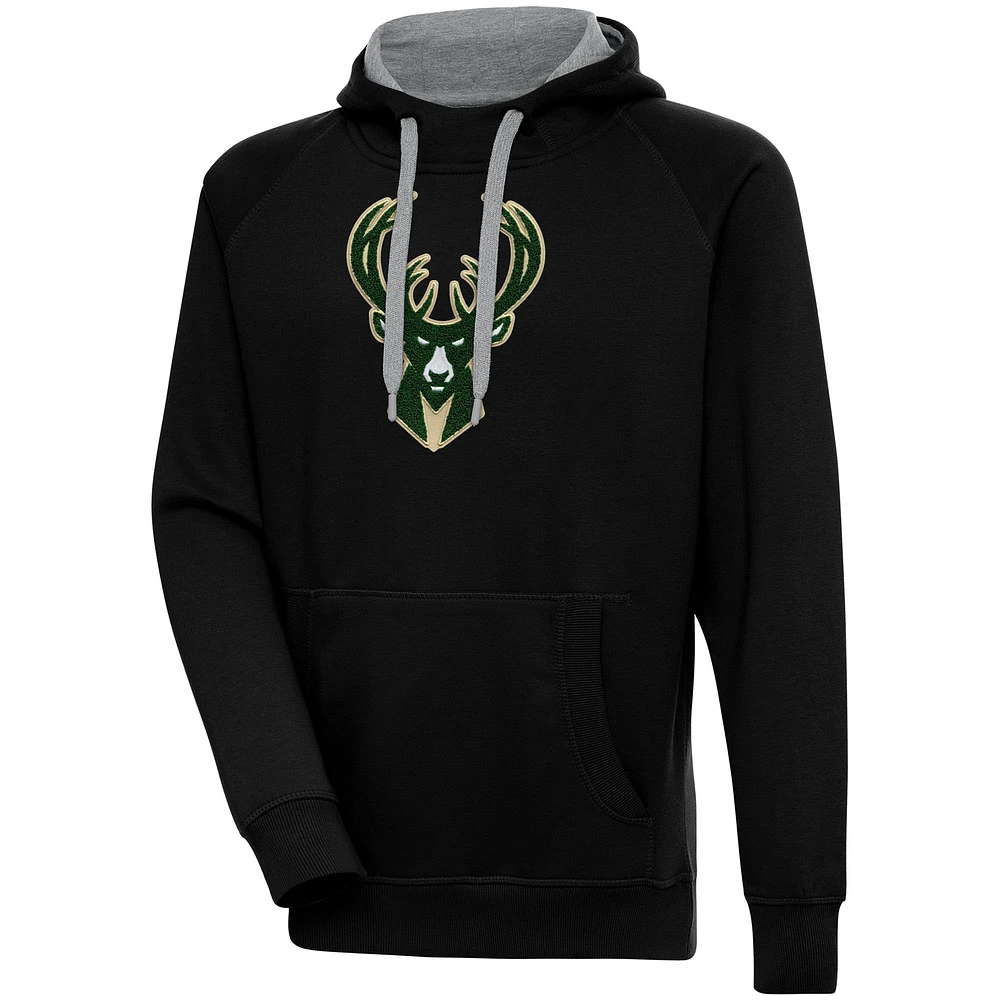 Men's Antigua Black Milwaukee Bucks Victory Pullover Hoodie