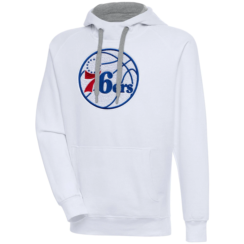 Men's Antigua White Philadelphia 76ers Victory Pullover Hoodie