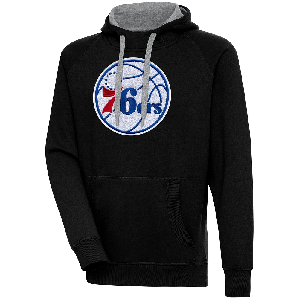 Men's Antigua Black Philadelphia 76ers Victory Pullover Hoodie
